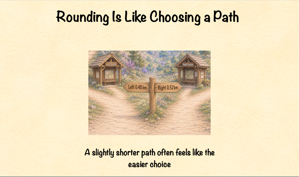Two paths whose first segments are 0.48 km and 0.52 km